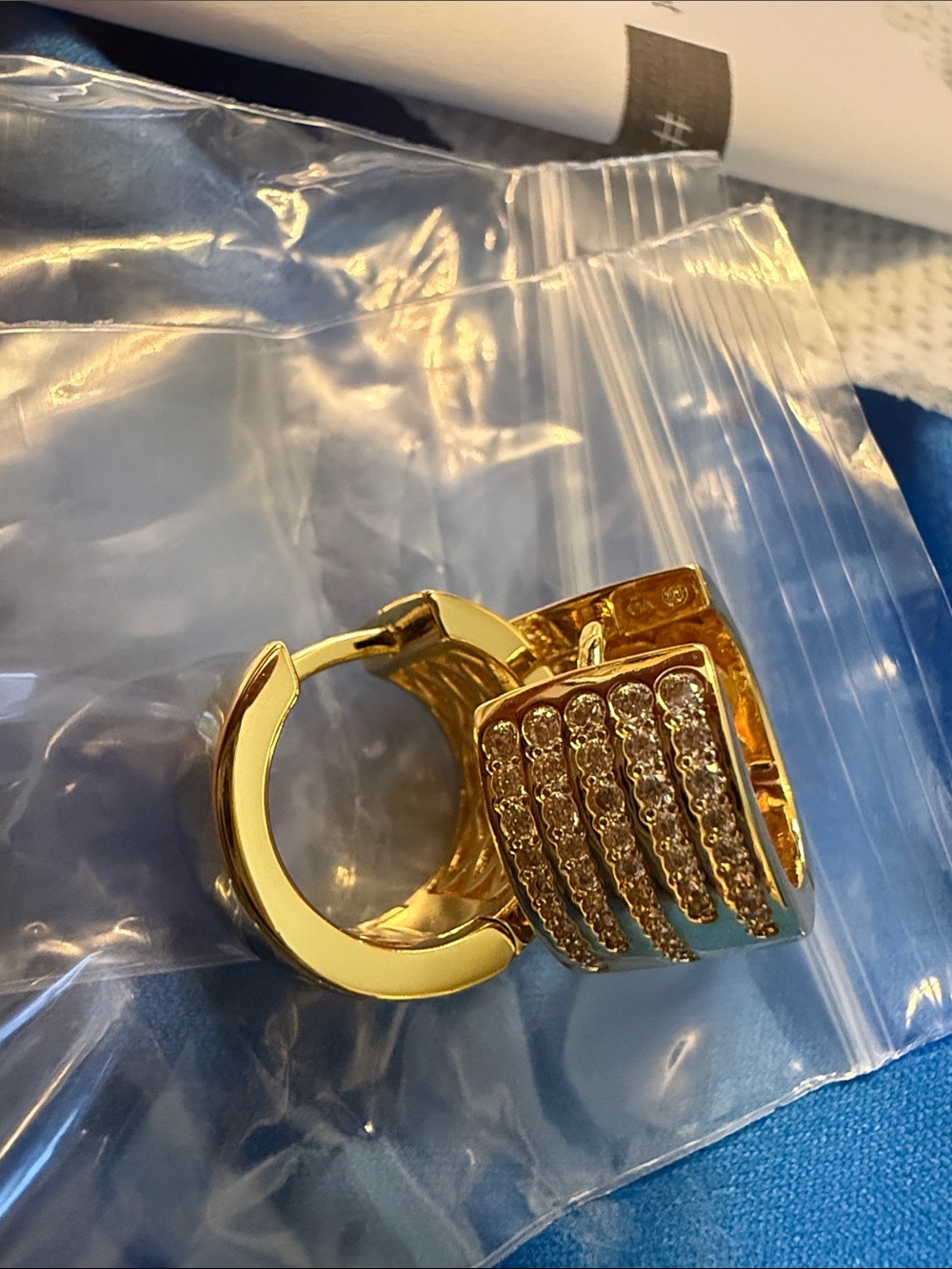 Gold Tone Pave Huggie Hoop Earrings - Women's Jewelry